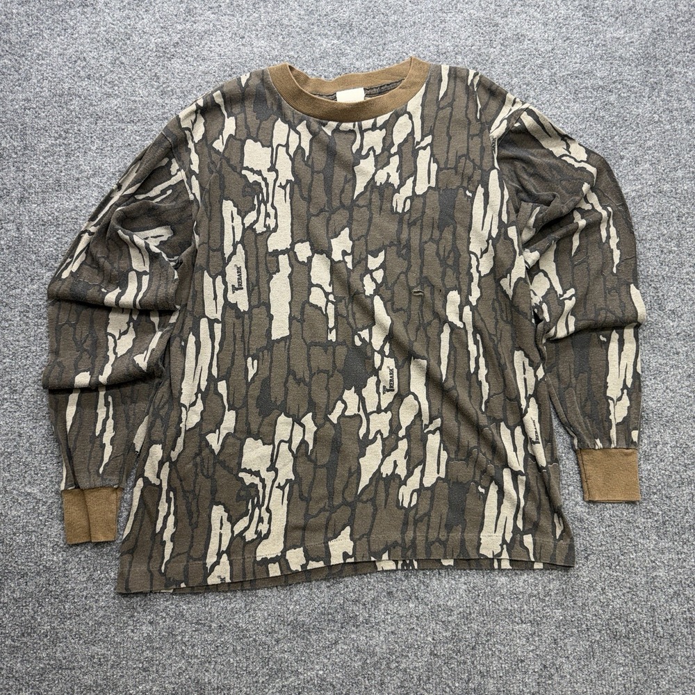 Vintage Realtree Camo Shirt Men's Medium Brown Hunting Tree Bark USA Kiwi
